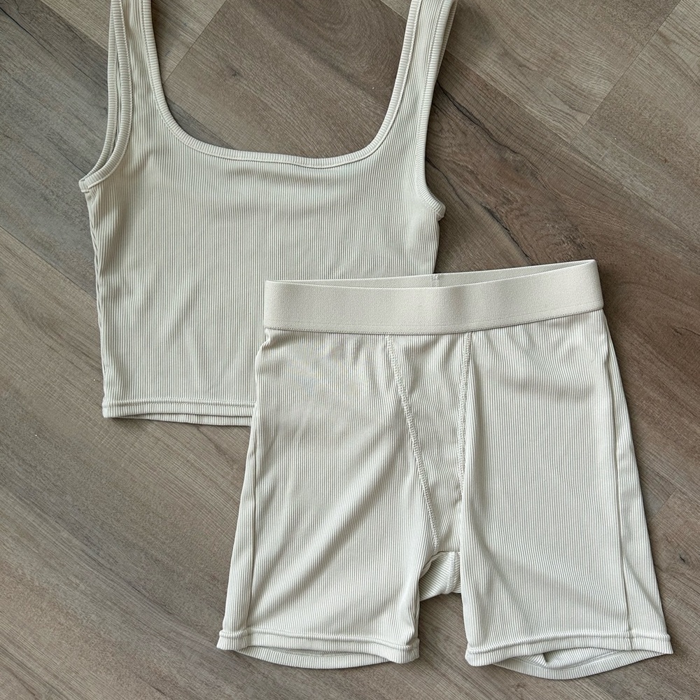 Women's Cream Ribbed Sleepwear Set